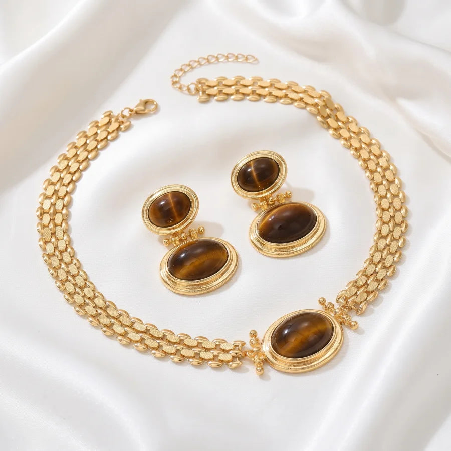 Conjunto de Joias Olho de Tigre Dourado