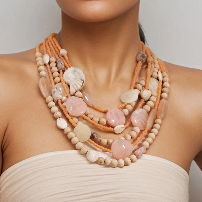Colar Multi Camadas Coral & Nude | By Mireva