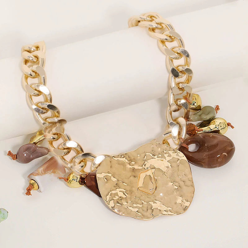 Colar Statement Corrente Dourada & Placa Verde | By Mireva