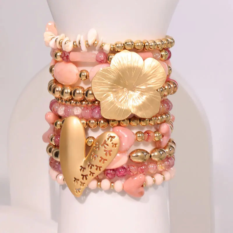 Conjunto de Pulseiras Artesanais com Flores e Borboletas