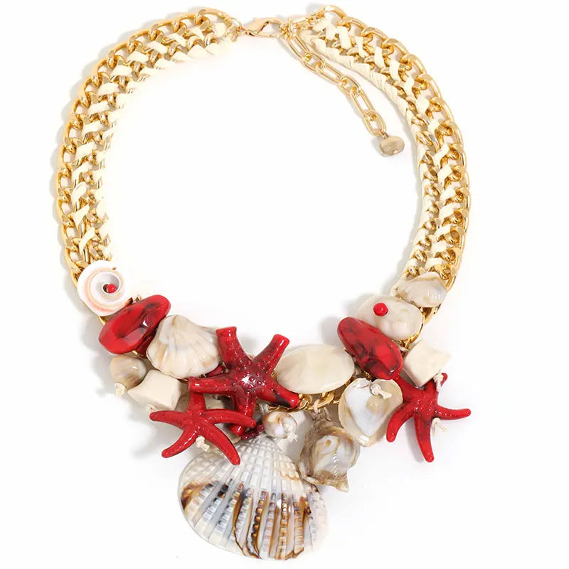 Colar Maxi Tropical com Conchas e Estrelas-do-Mar