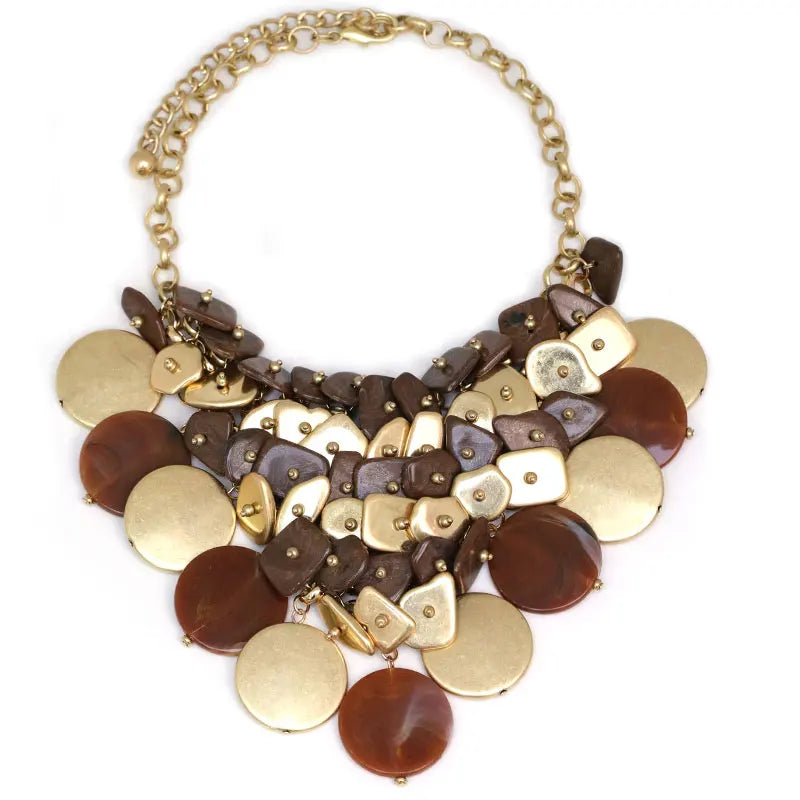 Colar Maxi Dourado e Preto com Pingentes Geométricos