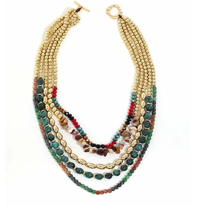 Colar Boho Multicamadas Verde & Dourado | By Mireva