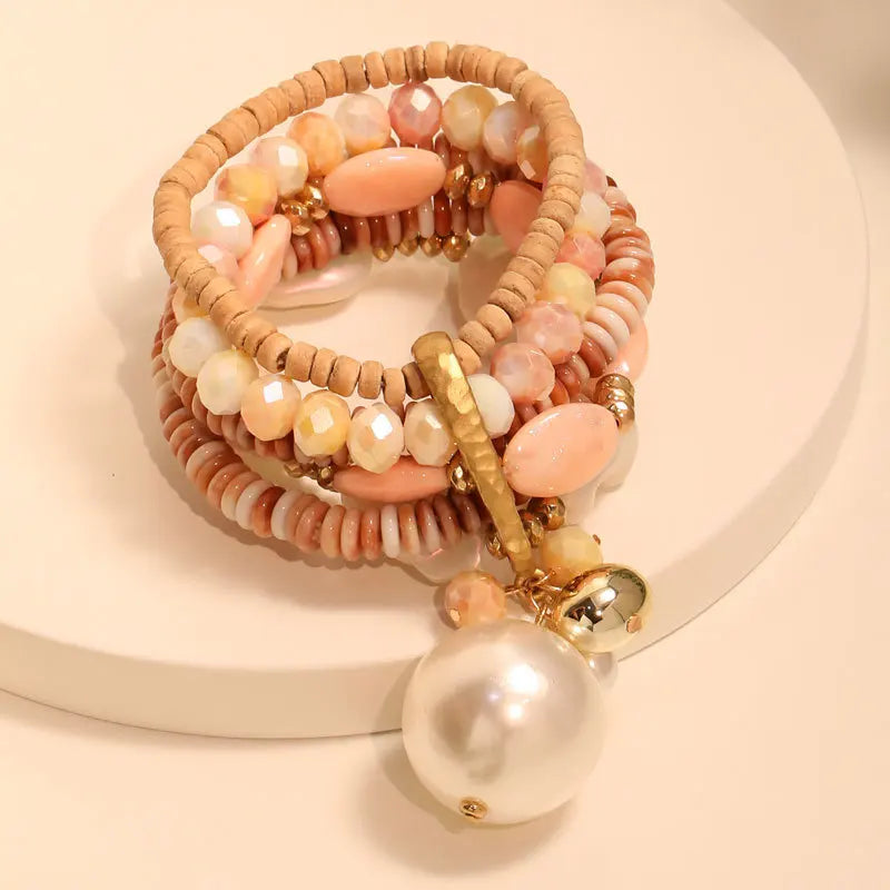 Conjunto de Pulseiras com Contas Feitas à Mão