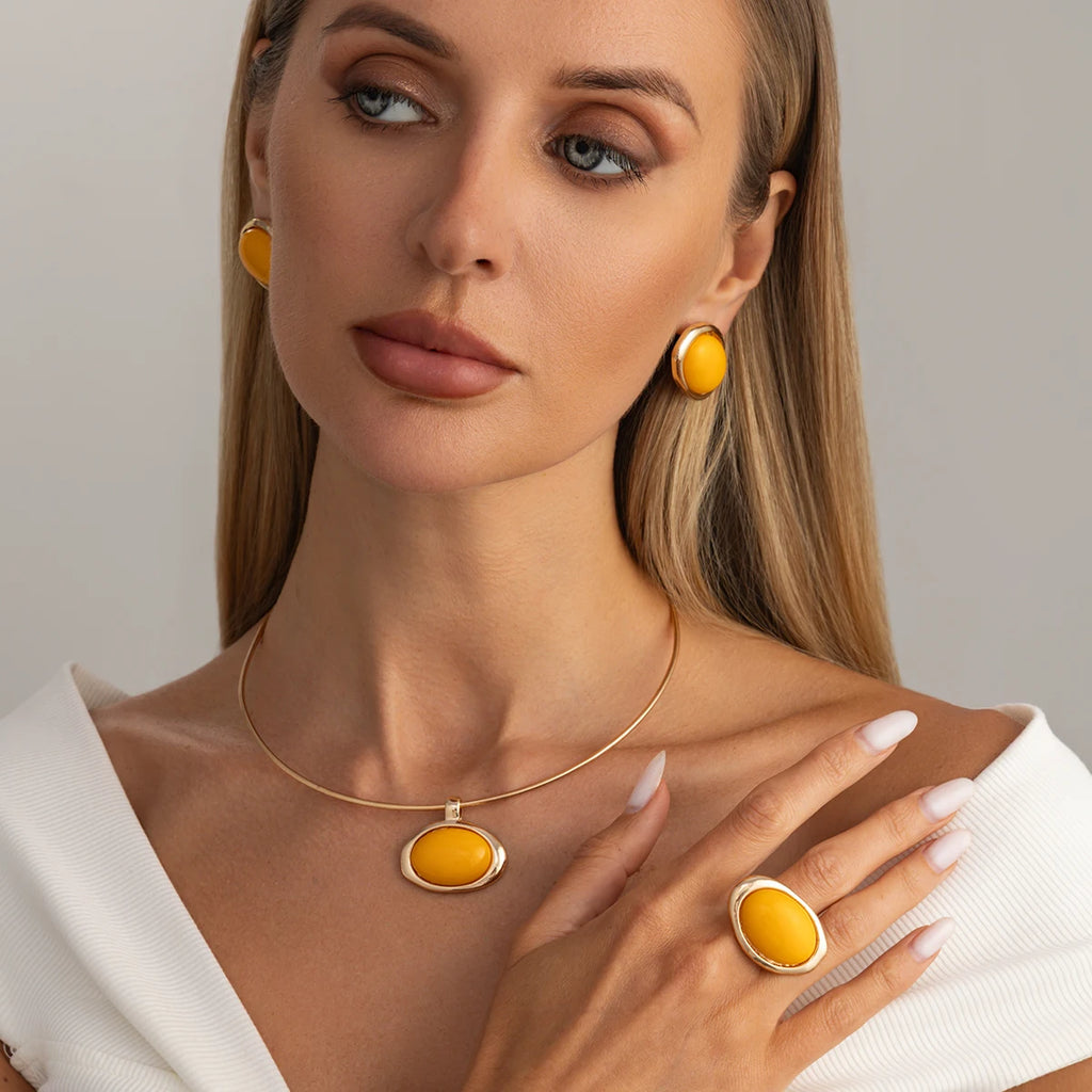 Conjunto de Joias Âmbar Dourado