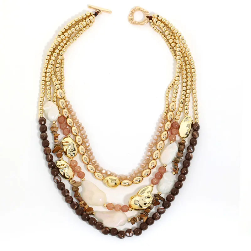 Colar Boho Multicamadas Pedras Verdes | By Mireva