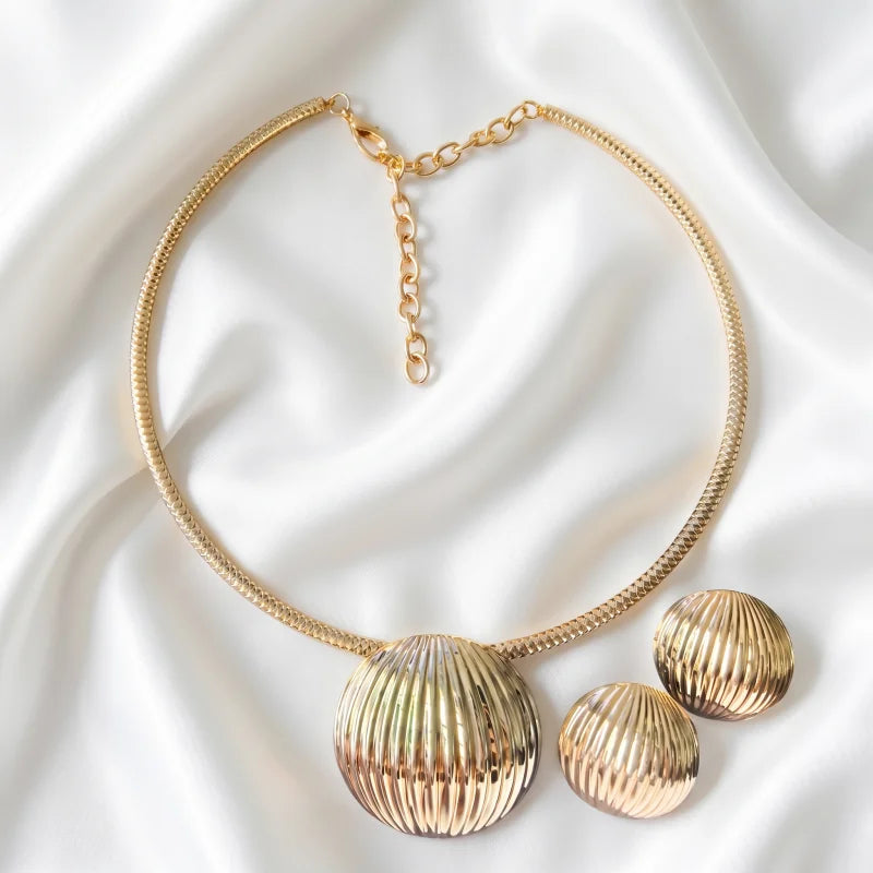 Conjunto de Joias Dourado Círculos Texturizados