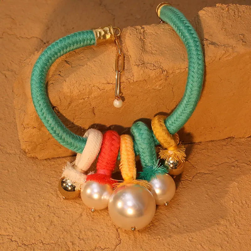 Colar Statement Colorido com Pérolas Grandes – Cordão Grosso Turquesa Fashion para Festa