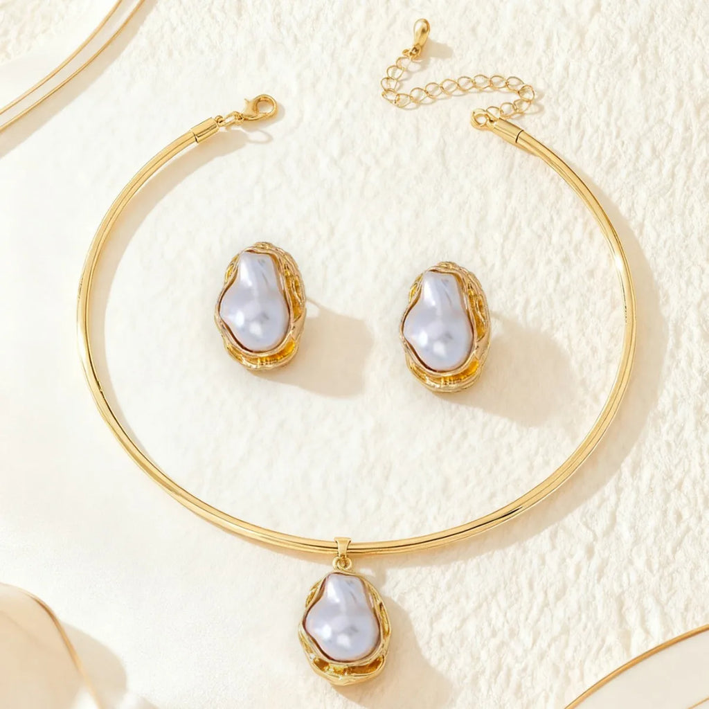 Conjunto de Joias Pérola Irregular Dourado