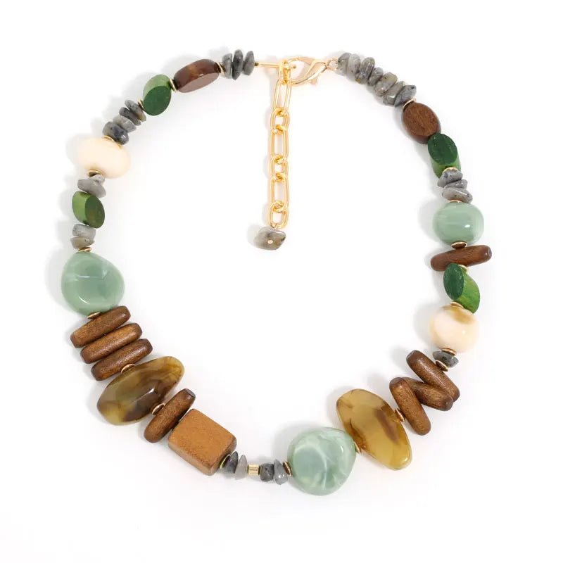 Colar Boho Pedras Naturais Tons Terra & Verde | By Mireva