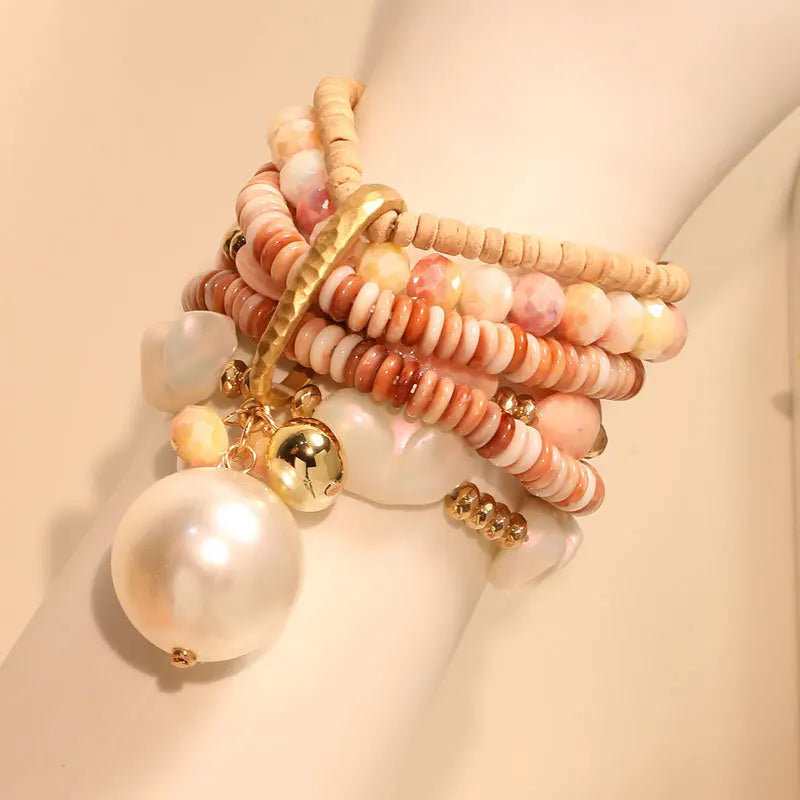 Conjunto de Pulseiras com Contas Feitas à Mão