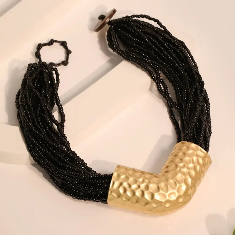 Colar Statement Boho Multicolorido Contas de Vidro | By Mireva