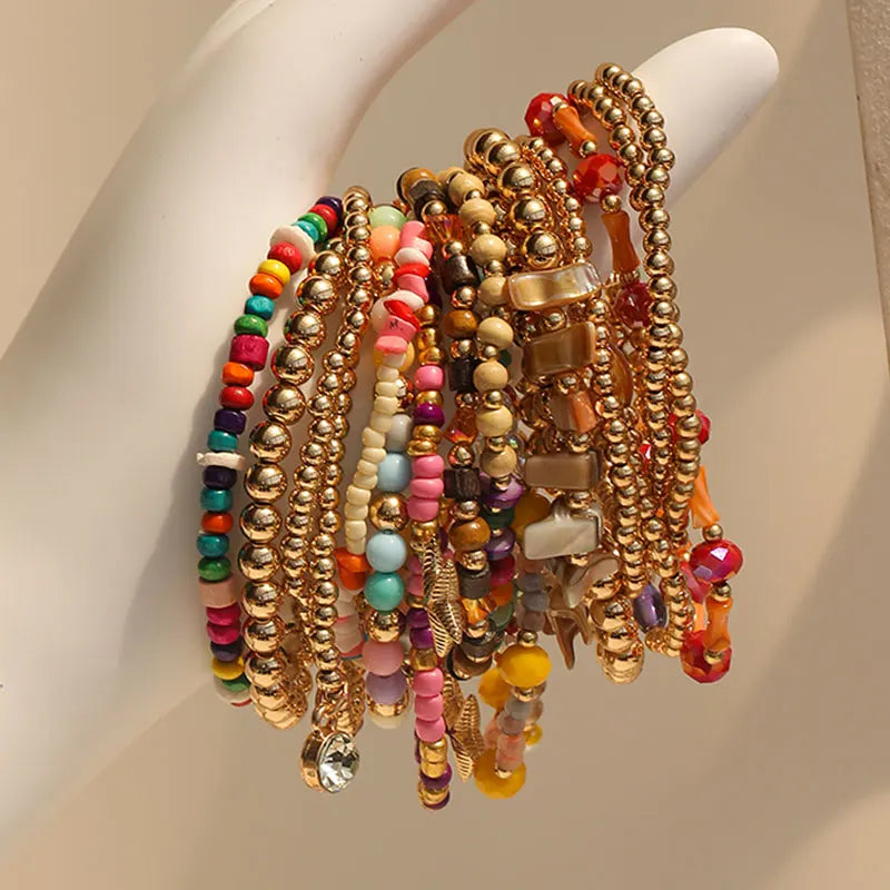 Conjunto de 18 Pulseiras Coloridas Estilo Boho