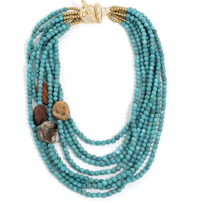 Colar Boho Multicamadas Turquesa & Pedras | By Mireva