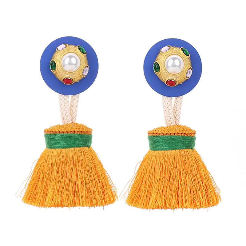 Brincos Longos com Franjas Feitos à Mão