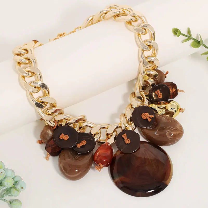 Colar Statement Corrente Contas Tortoiseshell Dourado | By Mireva
