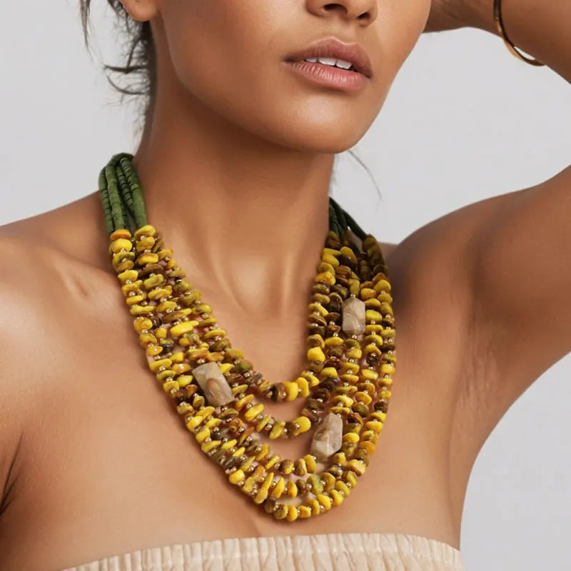 Colar Boho Cascata Amarelo Mostarda | By Mireva