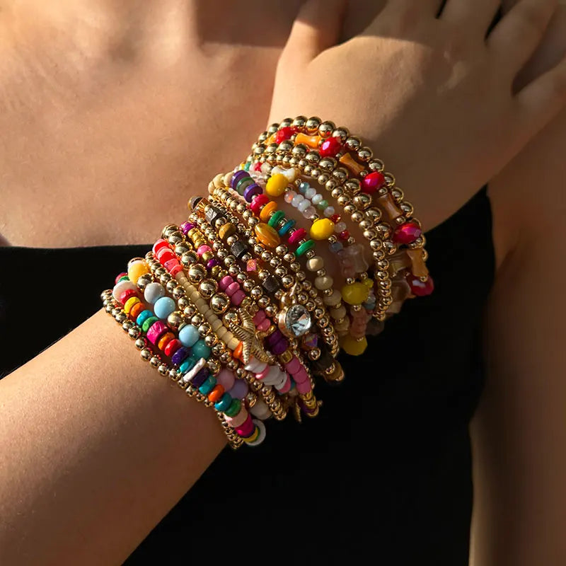 Conjunto de 18 Pulseiras Coloridas Estilo Boho