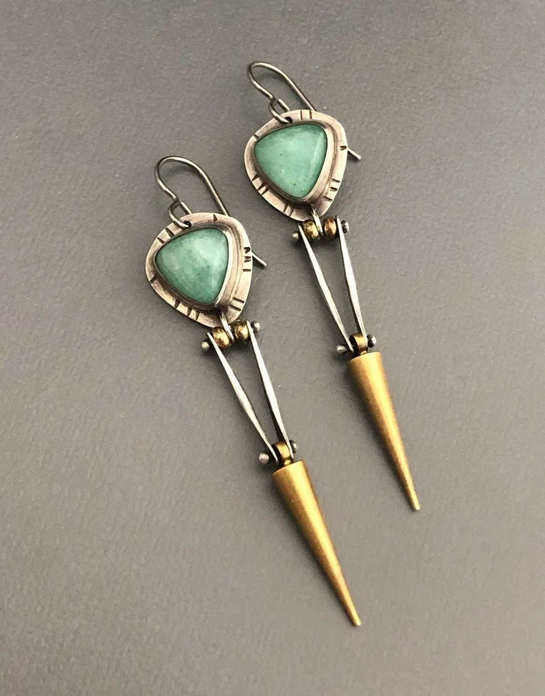 Brinco Boho Gota Verde & Ponta Dourada | By Mireva