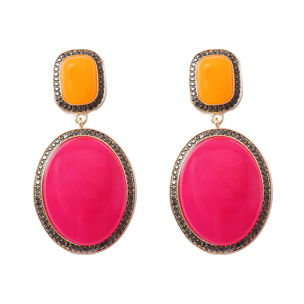 Brinco Maxi Geométrico Rosa e Laranja com Cristais