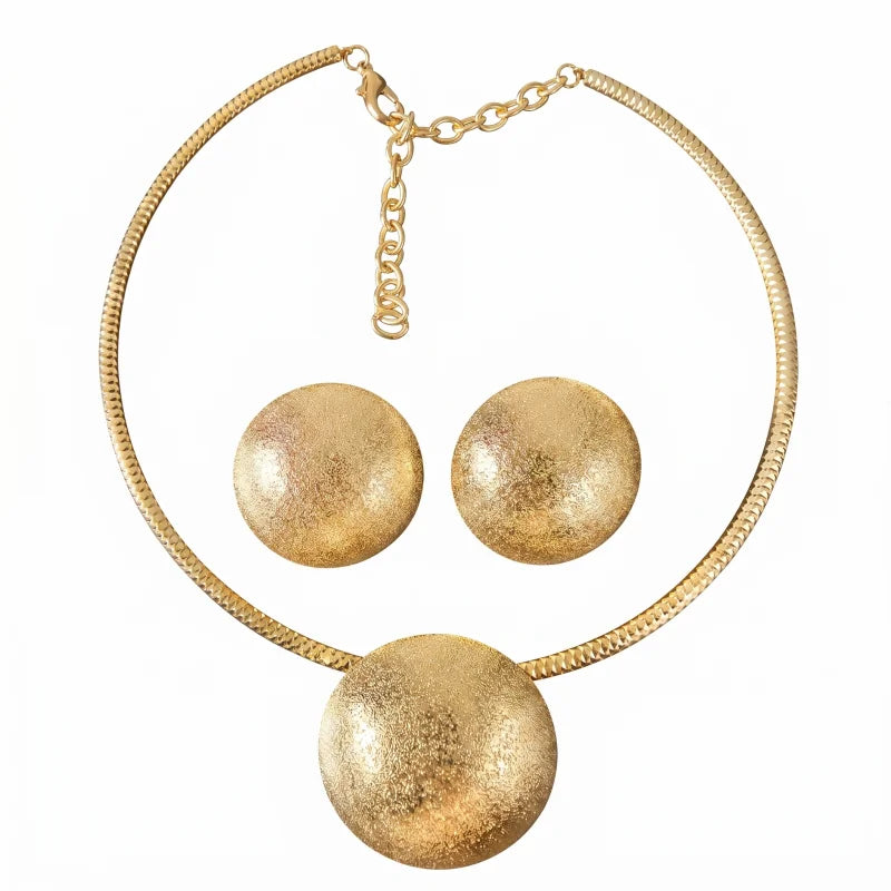 Conjunto de Joias Dourado Círculos Texturizados
