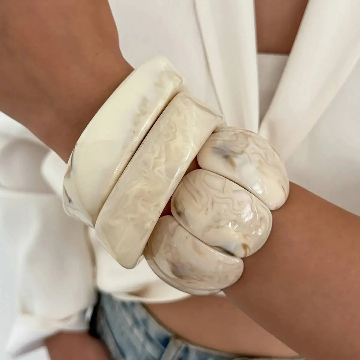 Pulseira Boho Marfim Marmorizada | By Mireva