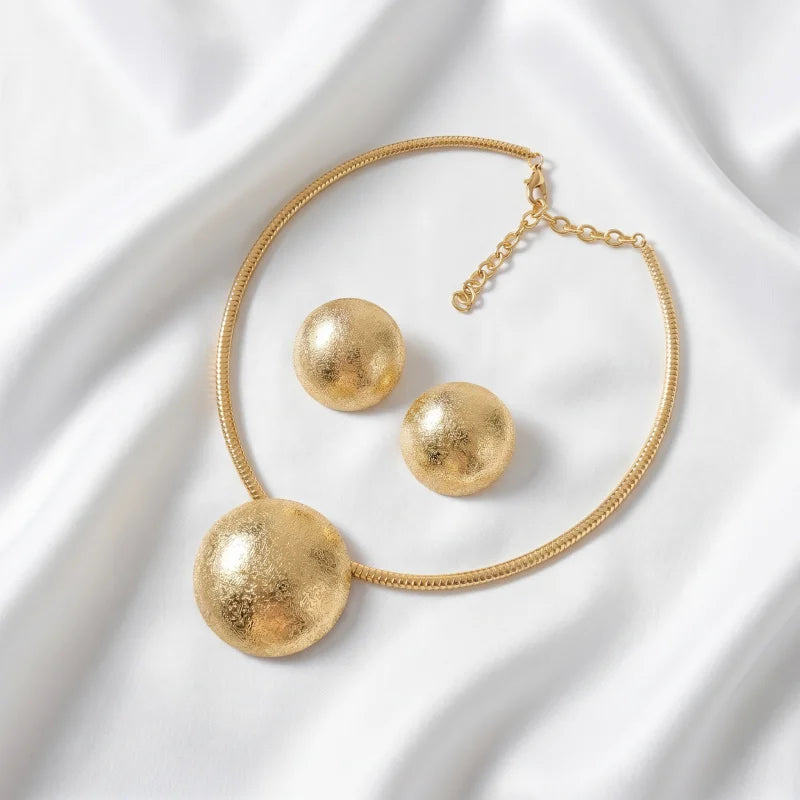 Conjunto de Joias Dourado Círculos Texturizados