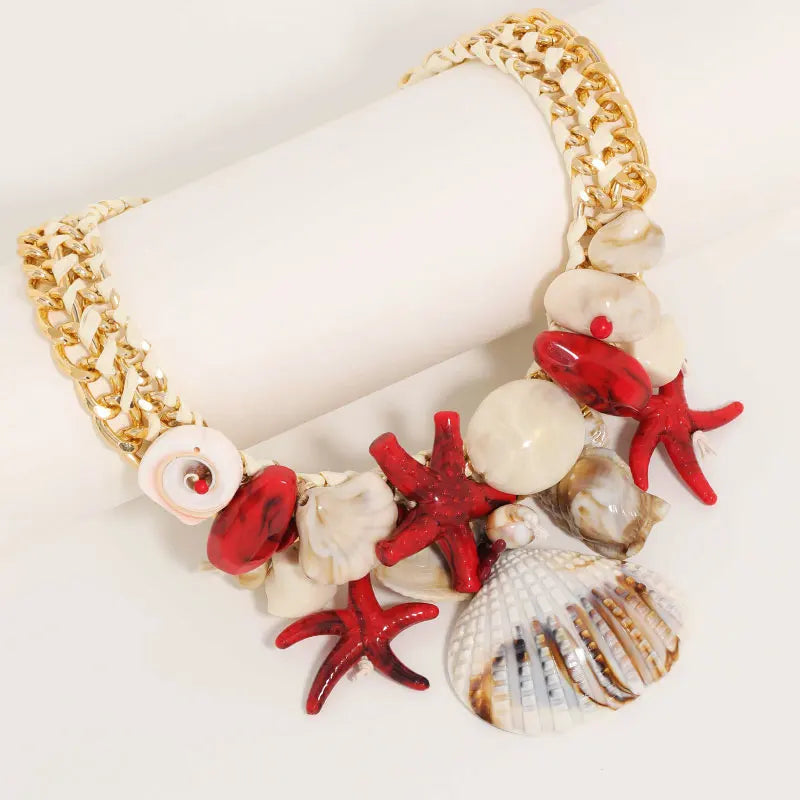 Colar Maxi Tropical com Conchas e Estrelas-do-Mar
