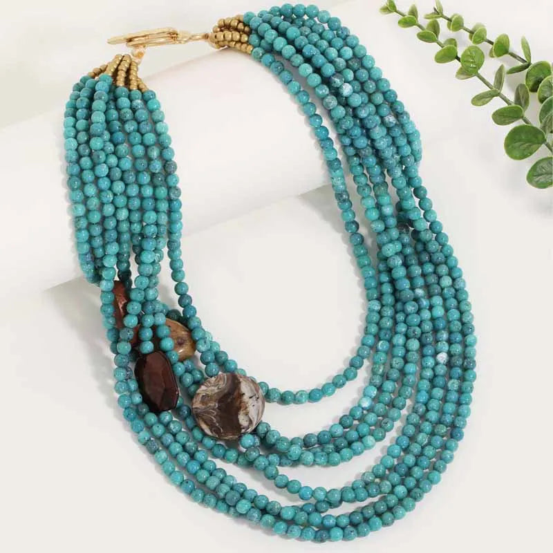 Colar Boho Multicamadas Turquesa & Pedras | By Mireva
