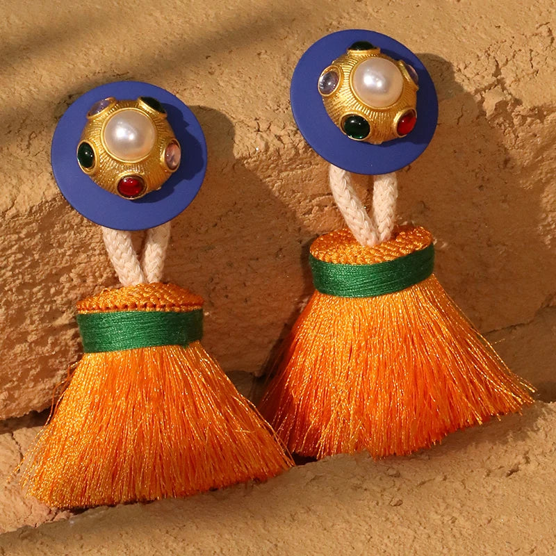 Brincos Longos com Franjas Feitos à Mão