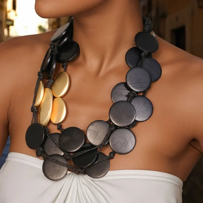 Colar Statement Discos Pretos & Dourados | By Mireva