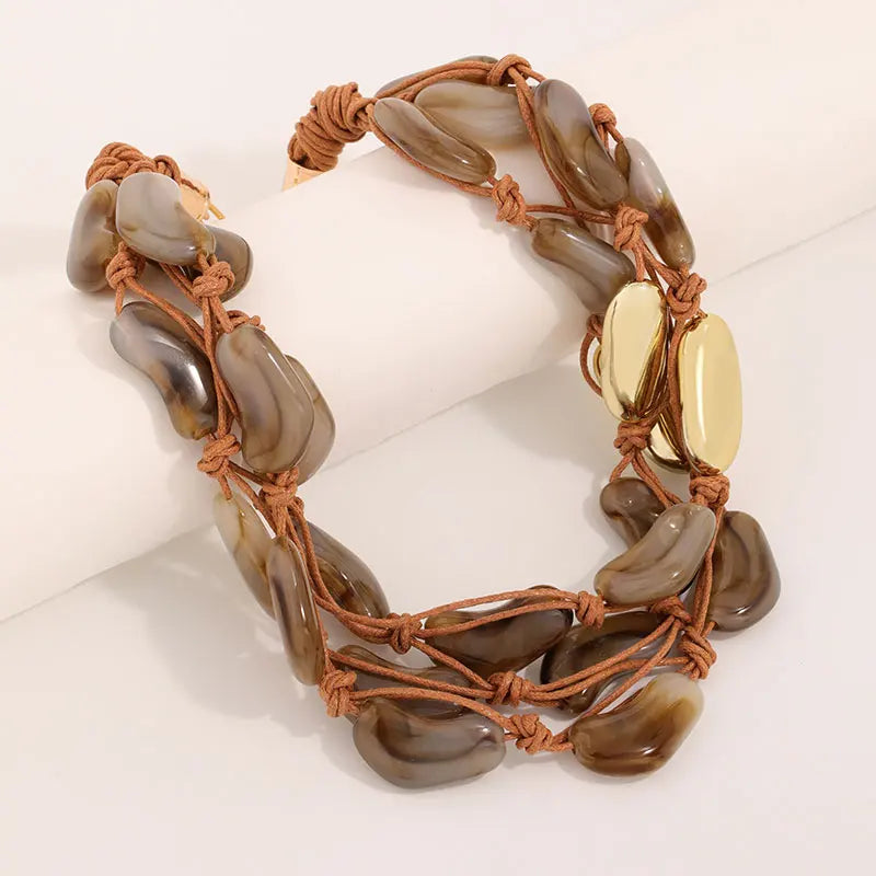 Colar Boho Artesanal Pedras Orgânicas Marrom Terra | By Mireva