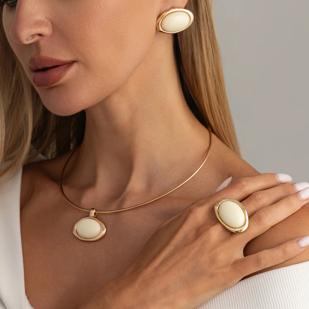 Conjunto de Joias Âmbar Dourado