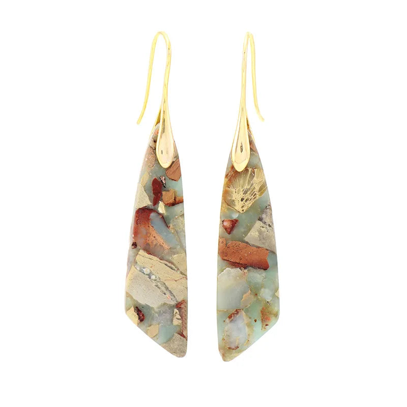 Brinco Longo de Pedra Natural Multicolorida
