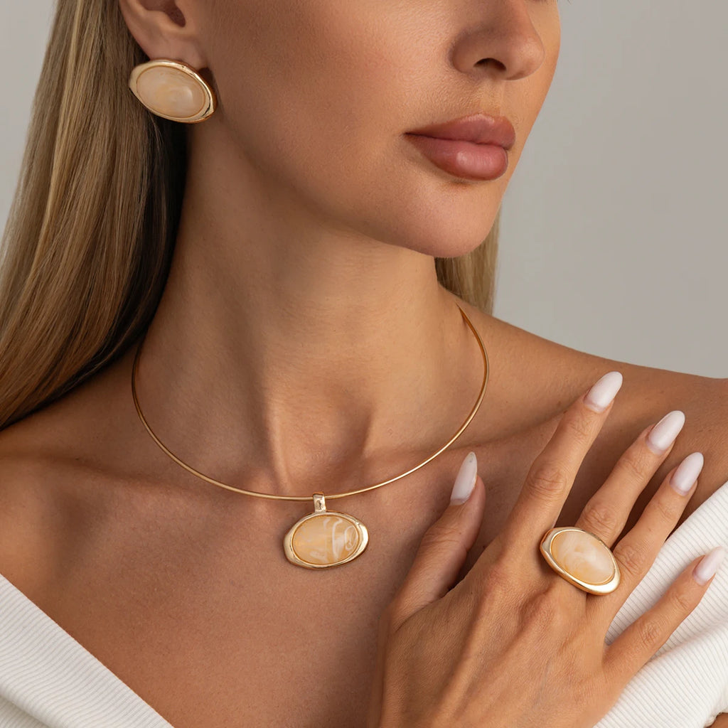 Conjunto de Joias Âmbar Dourado