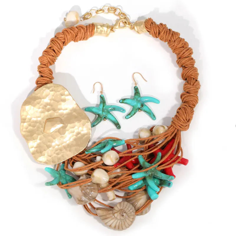 Colar & Brincos Estrelas-do-Mar Vintage Praia Chic | By Mireva