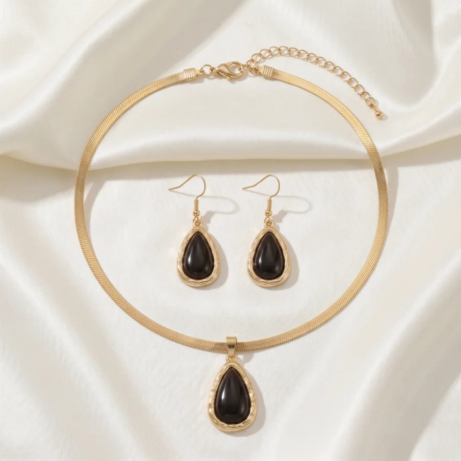 Conjunto Colar e Brinco Gota Negra Dourada