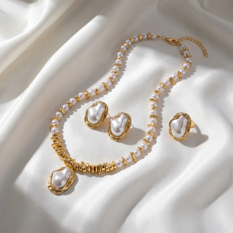Conjunto de Joias Vintage Âmbar Dourado