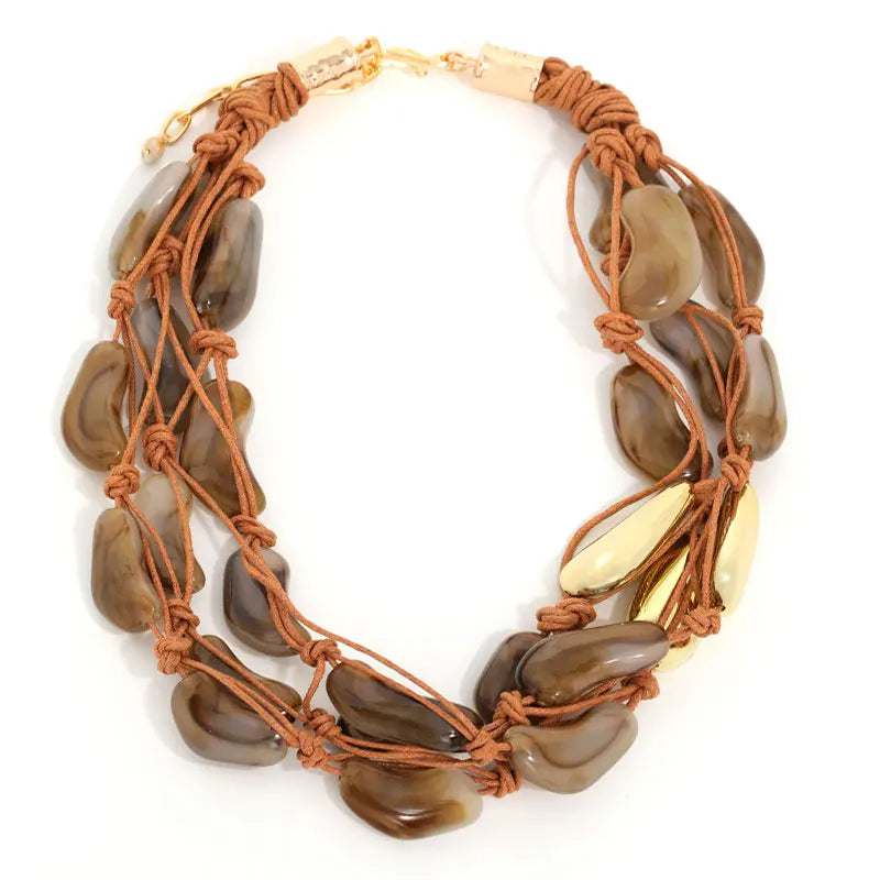Colar Boho Artesanal Pedras Orgânicas Marrom Terra | By Mireva
