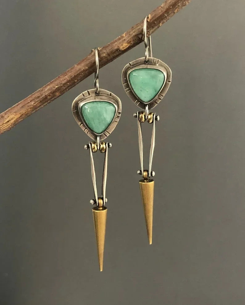 Brinco Boho Gota Verde & Ponta Dourada | By Mireva