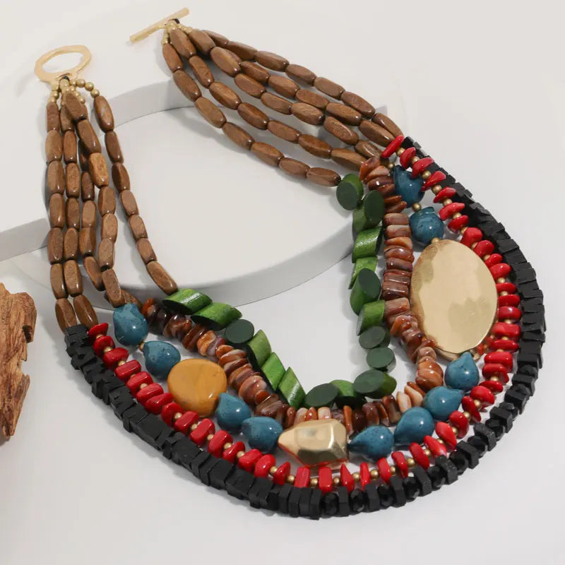 Colar Statement Boho Étnico Multicores em Madeira | By Mireva