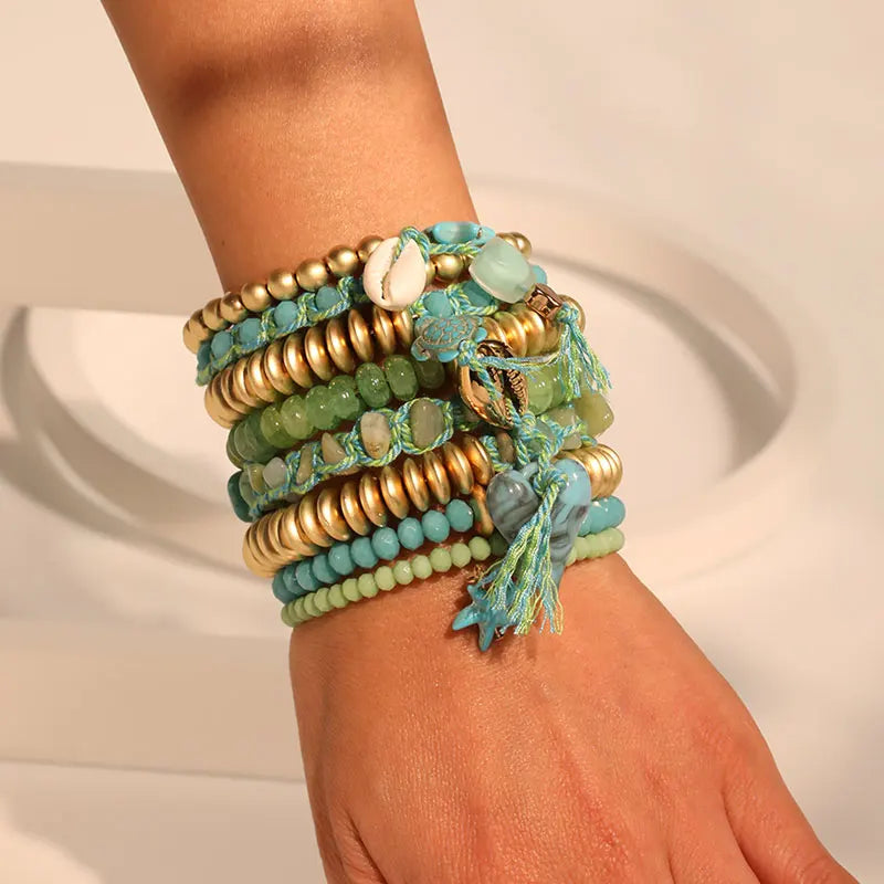 Pulseira de Contas com Estrela e Coração