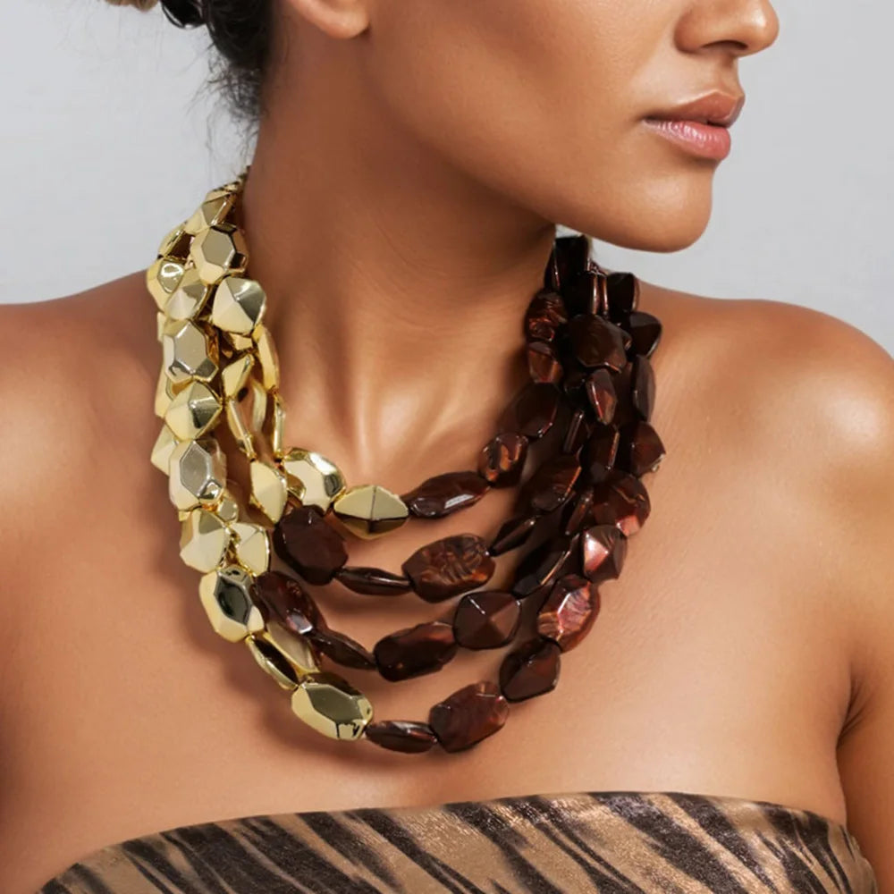 Colar Maxi Bicolor Âmbar & Dourado | By Mireva