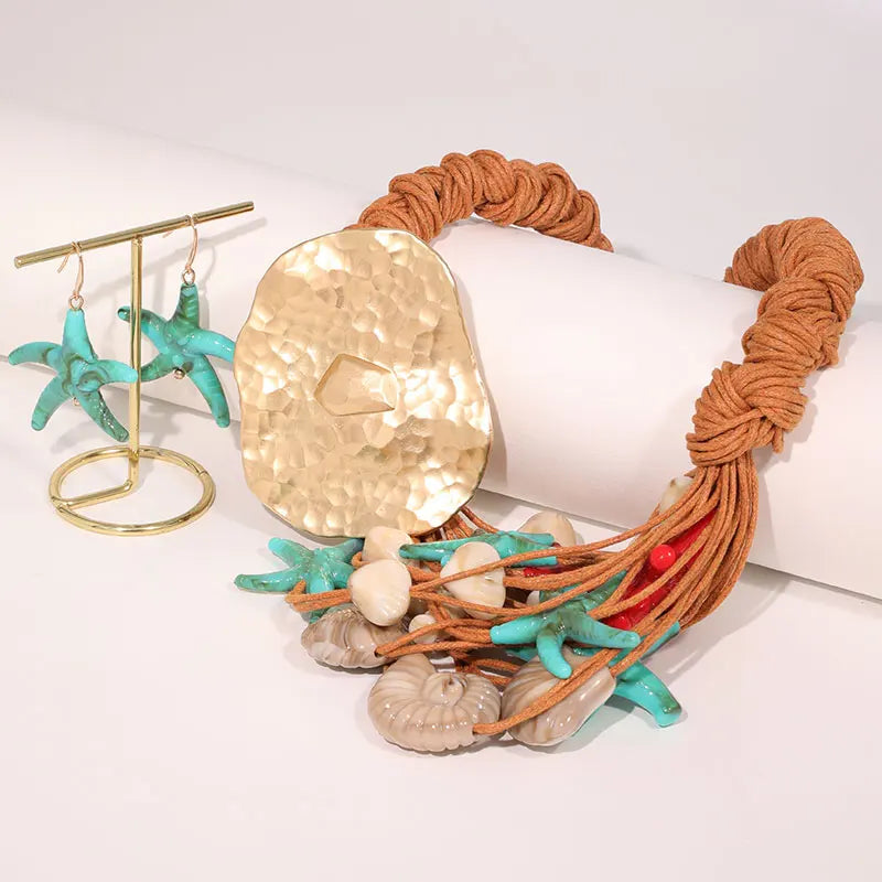 Colar & Brincos Estrelas-do-Mar Vintage Praia Chic | By Mireva