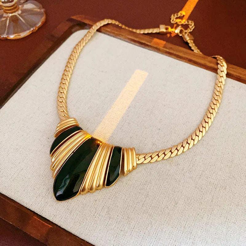 Conjunto de Joias Dourado Verde Esmeralda
