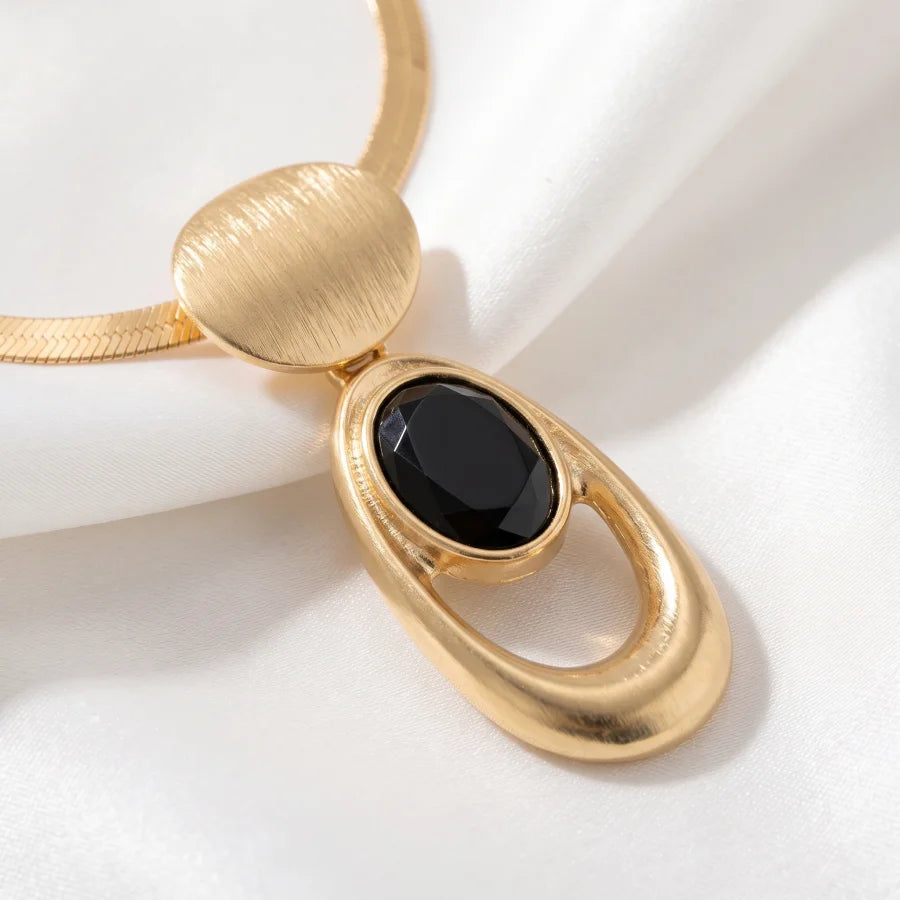 Conjunto de Joias Dourado Preto Geométrico