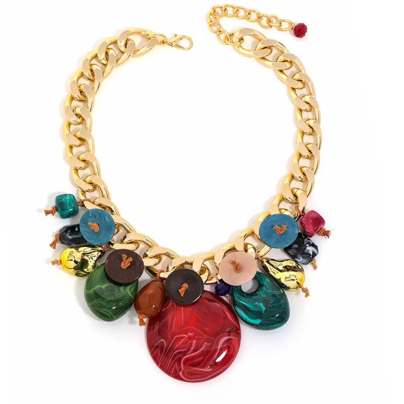 Colar Statement Corrente Contas Tortoiseshell Dourado | By Mireva