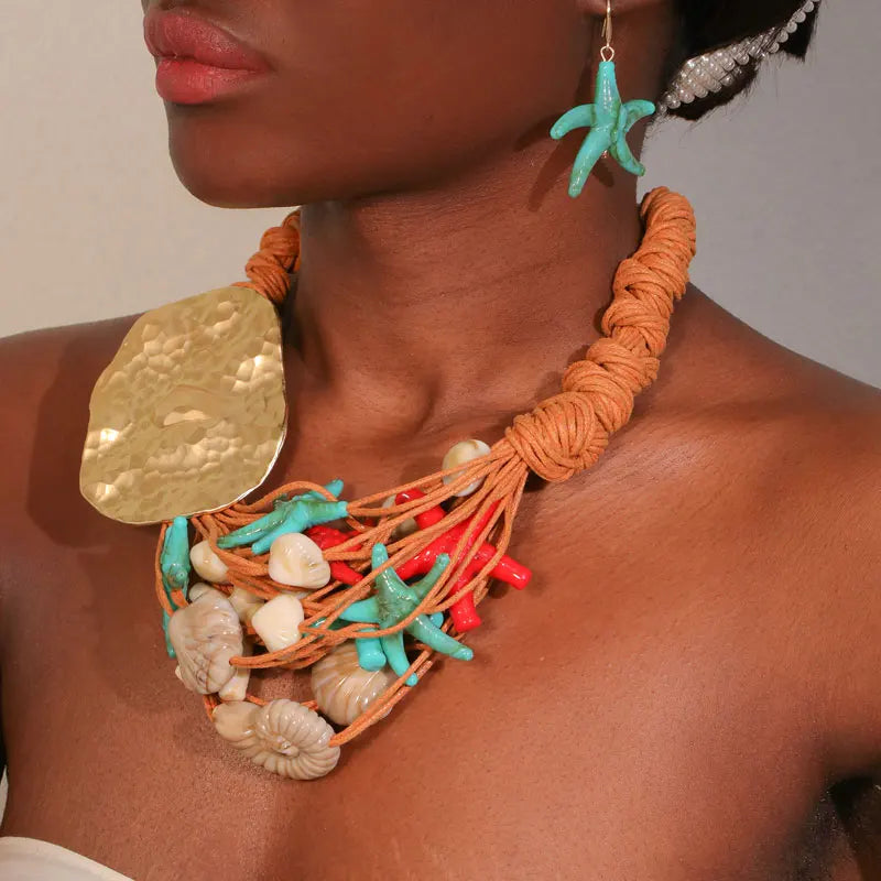 Colar & Brincos Estrelas-do-Mar Vintage Praia Chic | By Mireva