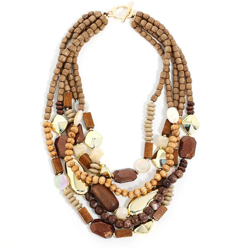 Colar Statement Multi Camadas Tons Terrosos & Dourado | By Mireva