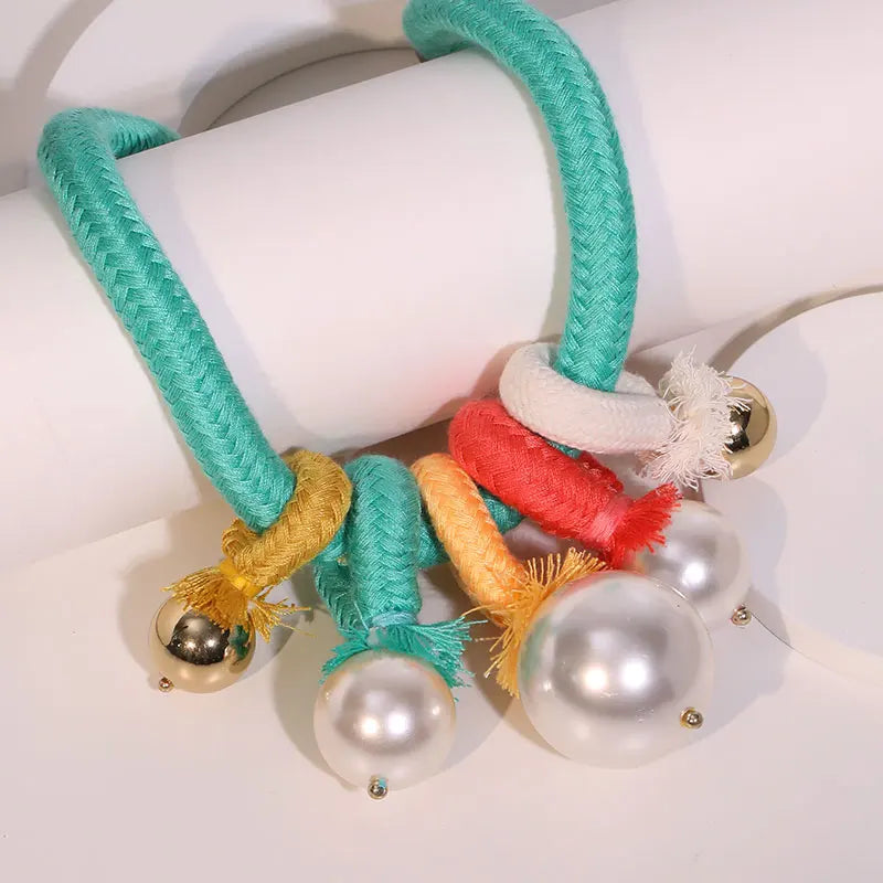 Colar Statement Colorido com Pérolas Grandes – Cordão Grosso Turquesa Fashion para Festa
